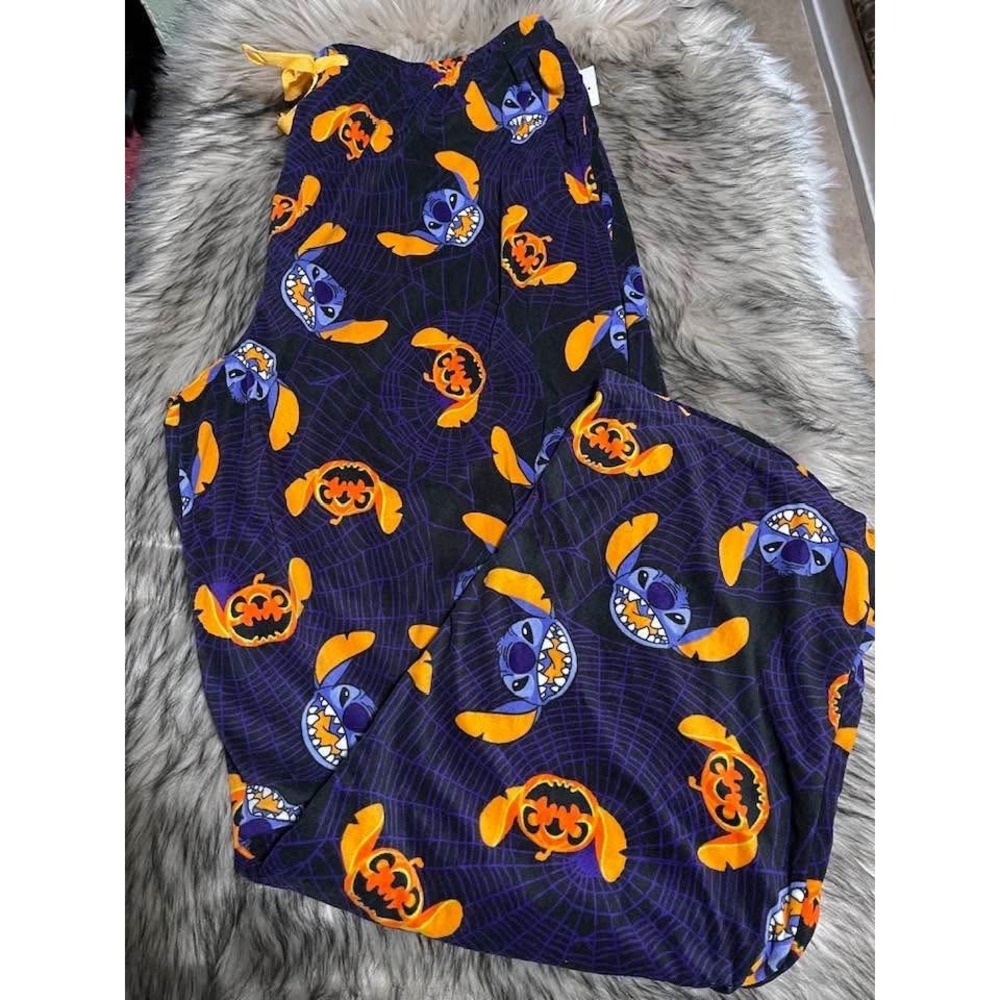 Disney's Men's Stitch Halloween Purple Pajama Pants Jack-o'-Lantern Large New